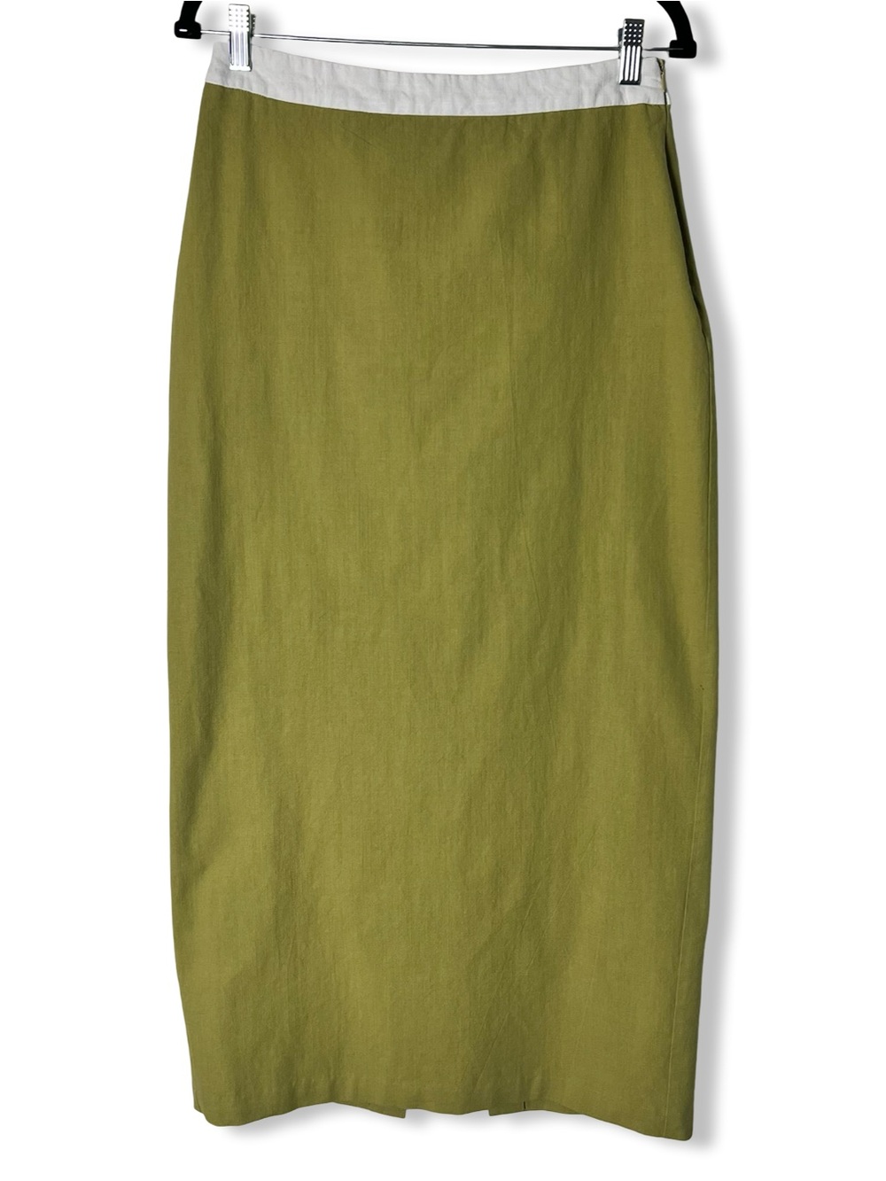 4th + Reckless 100% Cotton Chartreuse Green Pencil Midi Skirt Back Slit Sz L